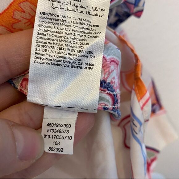 Chicos No-Iron Sateen colorful Western Paisley button down blouse top 3 US16/18 - Picture 5 of 9